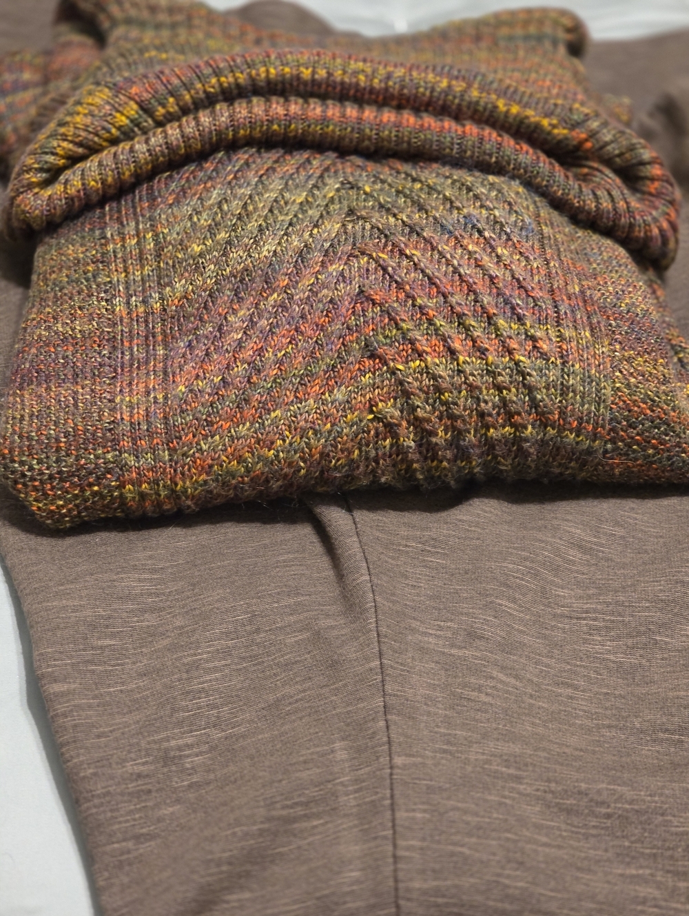 Multicolor Cowl Neck Knit Sweater - Relaxed Cozy Fit & Matching Rayon Nylon PANT